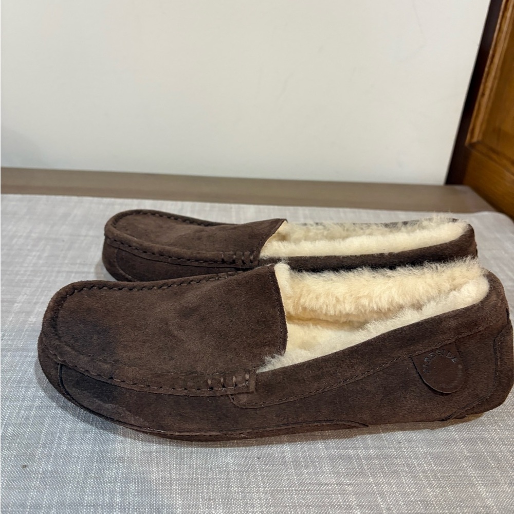 Men's Brown Suede Fleece-Lined Slip-On Moccasin